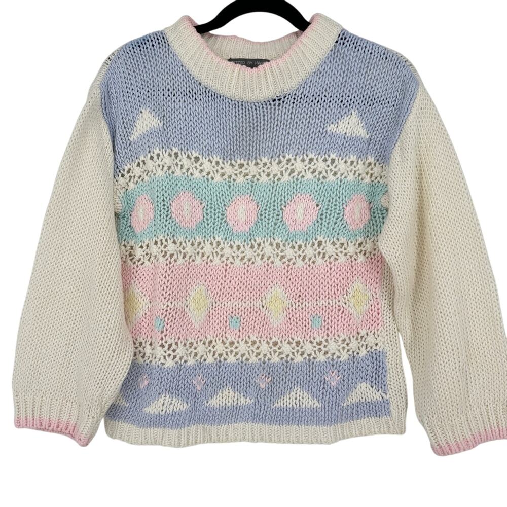 Vintage‎ Yarn Works Knitted By Hand Sweater Pastel Size Small Petite Cottagecore